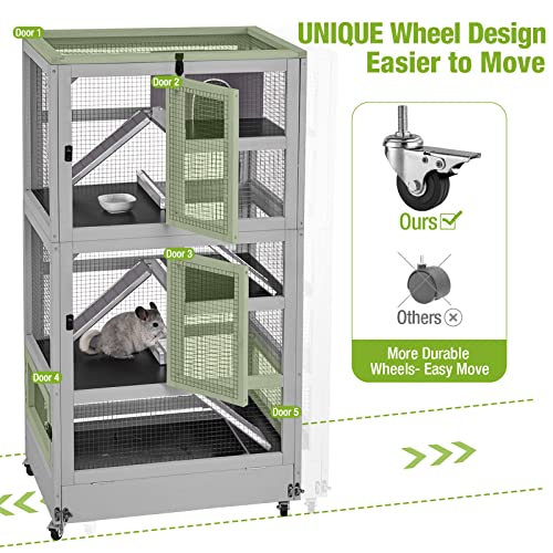 GUTINNEEN Ferret Cage Chinchilla Cage Five Layer Mobile Small Animal Cages Anti-Chewing for Rat Squirrel 55.2" H - size: 27.6"L x 20"W x 55.2"H