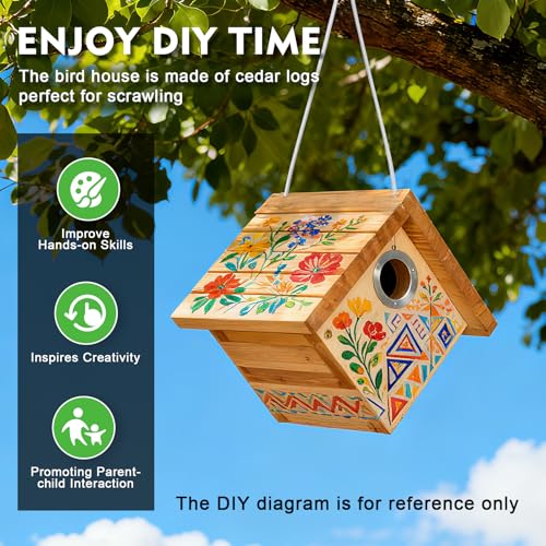 Gtongoko Wren Bird Houses for Outside with 1-1/8" Entrance Log Color 1 Pack | Wood Nesting Box with Metal predator guard, Climbing Grooves, Clean-Out Door, Air-Vent for Wrens & Carolina Wrens - color: Log color-1pc