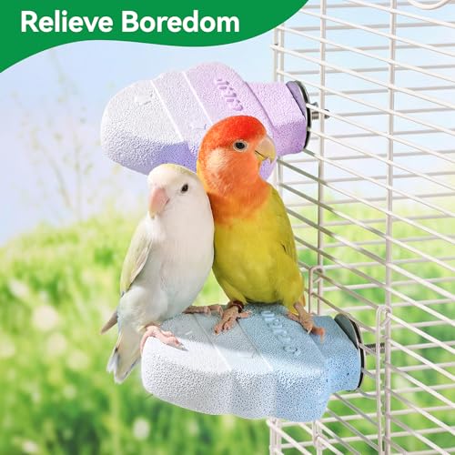 2 Pack Parrot Perch for Cage Bird Beak Grinding Stone, Volcanic Rock Mineral Bird Perch, Parrot Cage Accessories for Parakeets Budgies Cockatiels, Lovebirds Small to Medium Birds - color: Blue+Purple
