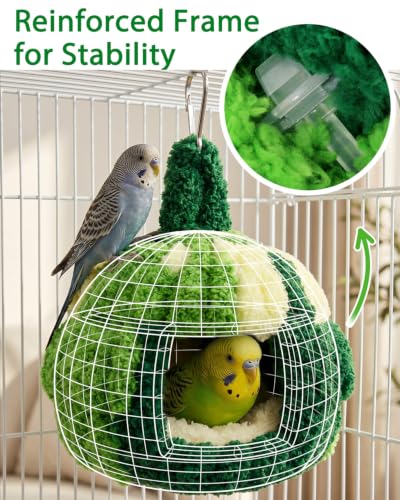 Chewproof Frame Parakeet Nest Bird House for Cage with Warm Pad | Soft Washable Budgie Sleeping Bed Fleece, Hanging Winter Parrot Breeding Nest Swing for 1-2 Lovebird Canary, Sturdy Felt Base