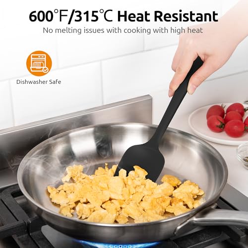 U-Taste 2PCS 13.6in 600ºF Silicone Turners & 2PCS 11.38in Flat/Spoon Spatulas & 600ºF Silicone Spoons (Black)