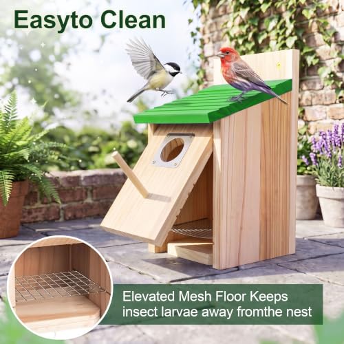 CHILDLION 2 Pack Bird Houses for Outside Clearance with Metal Guard, Fir Wooden Bird Houses, Hanging Bird Nesting Box for Backyard Garden Wild Birds