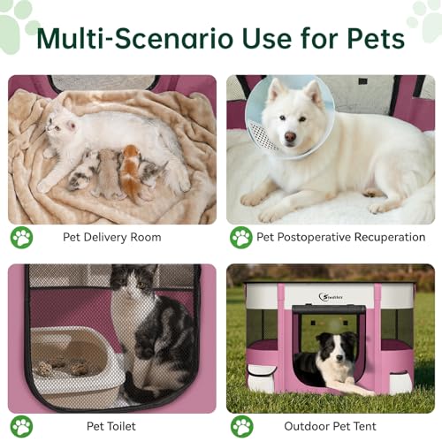 Siedihit 35" Dog Playpen,Cat Puppy Pen, Pet Portable Crate Indoor Outdoor | Durable Travel Camping Use,Foldable Dog Kennel Tent Cage for Rabbit Small Animals with Carrying Case(Pink, Large) - color: Pink, size: Large