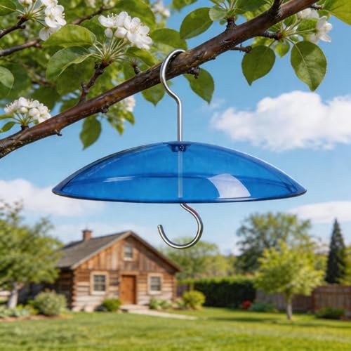 8" Mini Plastic Rain Cover for Bird Feeder, Blue Weather Guard Baffle Dome | Stainless Hooks, Small Protective Shield for Hanging Outdoors, Bird House Protector against Rain/Snow/Sun/Poop, Dia. 20cm - color: Blue, size: 1PC/Pack