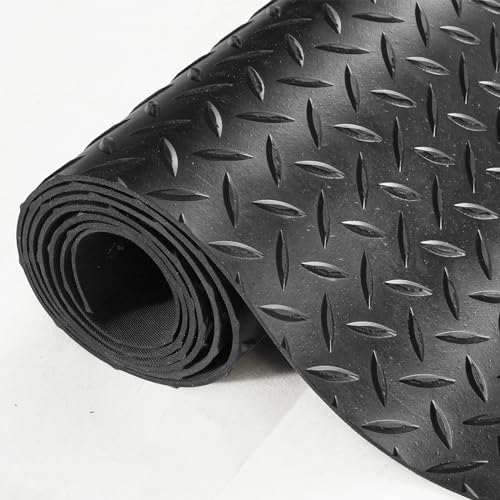 VEVOR Diamond-Plate Rubber Flooring Roll, 3 mm x 4 ft x 6 ft Garage Floor Mat, SBR Rubber Garage Flooring Roll, Easy to Clean, Diamond Plate Rubber Mat for Under Cars, Garage Industry Gym, Black - size: 4 ft x 6 ft
