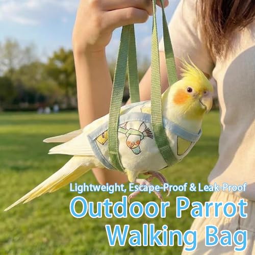 Ouliget Parrot Sling Carrier Bag, Portable Handheld Bird Travel Vests Bag, Escape-Proof Outdoor Walking Bird Pouch for Small Medium Size Parrot Parakeet Budgies, Large