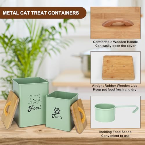 Cat Food Storage Container with Scoop, 2PCS Cat Food Storage Container with Lids Airtight, Cat Treat Jars for Kitchen Counter-7+3Lbs, Cat Cookie Jar for Storage,Saga Green - color: Saga Green