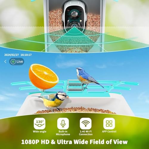 VicoHome Bird Feeder with Camera - AI Bird Recognition, Solar Powered Outdoor Birdhouse Cam with Night Vision, Motion Alerts, App Control, Cloud & SD Storage, IP65 Waterproof, 2K HD Live View, Wi-Fi
