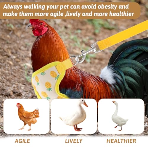 2 Pcs Adjustable Chicken Harness and Leash Set, Comfortable Chicken Vest Elastic Hen Vest with Strawberry Pineapple Print for Small Pets Duck Goose Hen Training Walking Supplies