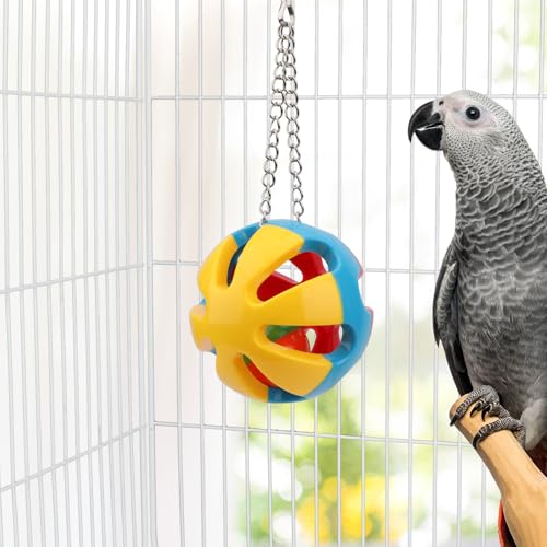 Hypeety Parrot Colorful Ball Toys with Bell Cage Hanging Chewing Ball Toy | With jingle bell inside, durable, chewproof plastic, easy-hanging, for parakeet/conure/cockatiel/small medium bird, 1 ball, B - color: B