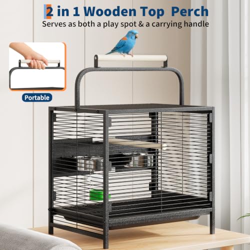 25.9''H Travel Bird Cage for Small Parrots Wrought Iron Portable Carrier Parrot Cage with Food Bowl/Perch, Slide-Out Tray for Canaries Budgies Parrotlets Lovebirds Conures Cockatiels, Black | Wrought Iron Portable Carrier Parrot Cage w/ Slide-Out Tray for