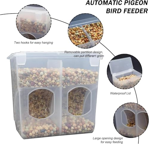 Automatic Pigeon Bird Feeder Water, 2 Pack Plastic Feeder Water Dispenser Drinkers for Cage, No Mess Hanging Parrot Food Bowl Container, Cage Accessories for Parakeet Quail Bird Chicken (2 Hole-Hook) - size: 2 Hole / 2 Pack