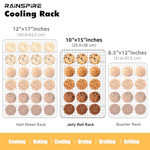 Oven-Safe Dishwasher-Safe 100% 304 Stainless Steel Cooling Rack 10" x 15" Heavy Duty Tight-Wire Set of 2 Fits Jelly Roll Pan Half Sheet Pan - size: 10"x15"