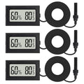 3Pcs Mini Digital Thermometer Hygrometer with Probe Electronic Temperature Humidity Gauge Meters Indoor LCD Display Fahrenheit for Humidors,Greenhouse,Garden,Incubator Reptile Terrarium