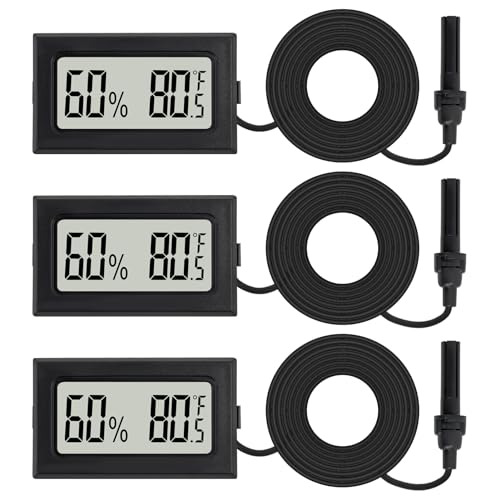 3Pcs Mini Digital Thermometer Hygrometer with Probe Electronic Temperature Humidity Gauge Meters Indoor LCD Display Fahrenheit for Humidors,Greenhouse,Garden,Incubator Reptile Terrarium