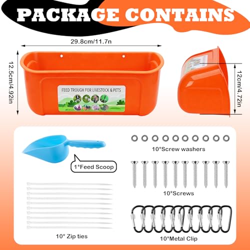 5 Pack Chicken Feeder, Duck Feeder Supplies, Hanging Fence Feed Trough with Clips for Goat, Sheeple, Piglet, Gooses, Turkeys, Dog Livestock Poultry, 8 Quarts in Total, Feed Scoop Included, Orange - color: Orange 5pcs