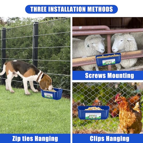 Chicken Feeder Waterer, 3 Pack Duck Feeder Supplies, Hanging Fence Feed Trough with Clips for Goat, Sheeple, Piglet, Gooses, Turkeys, Dog Livestock Poultry, Blue - color: 3 pack Blue
