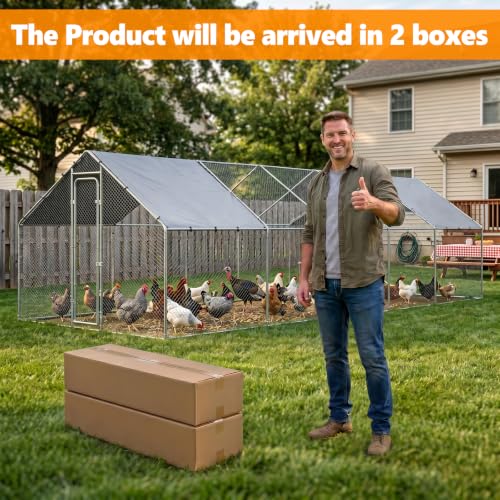 Metal Chicken Coop with Waterproof Pitched Roof, 32.8×9.8×6.4ft | Thickened Steel Frame, Predator-Proof Wire, Weatherproof & UV Resistant Cover, Detailed Assembly Guide & Tool Kit - size: 393.6"L x 118.1"W x 76.8"H