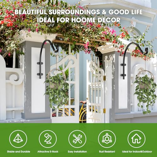 EPHECH 6Pack 16Inch Heavy Duty Hanging Plant Brackets for Plant Baskets | 80Lbs Outdoor and Indoor Hanging Brackets | Black Metal Wall Plant Hanger Hooks for Hanging Flower Pot Bird Feeder Lanterns - size: 6PCS-16Inch