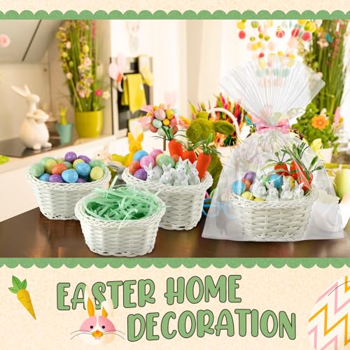 Cinnvoice 24 Sets Mini Easter Party Favor Supplies, Mini Easter Baskets with Eggs, Bunnies, Carrots, Grass & Opp Bags for Spring Egg Hunts, DIY Crafts (White) - color: White