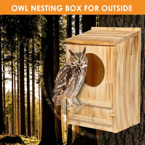 Large Owl Houses for Outdoors,23''x 14''x 10''Barn Owl Box for Outside | Wooden Nest House Circular Opening Bird Houses, Suitable For Wildlife Barn,Eastern Screech,Great Horned,Assembly Required - size: 23''High