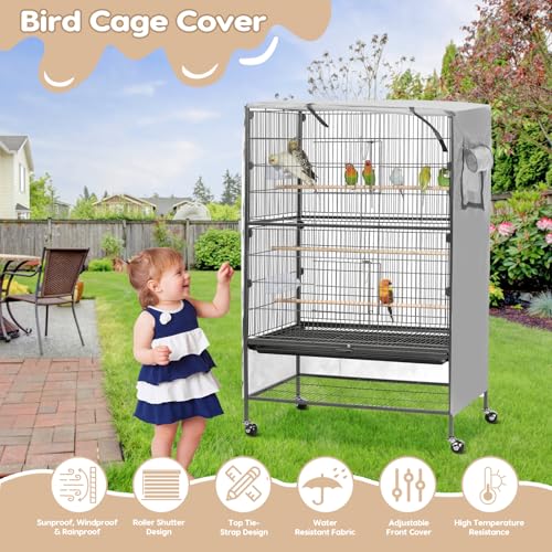 Bird Cage Cover, Large Birds Cage Covers for Night, Birds Cover for Cage with Adjustable Front Curtain, Blackout & Breathable Birdcage Covers for Parrot, Small Animals(Not Include Bird Cage) - color: Grey