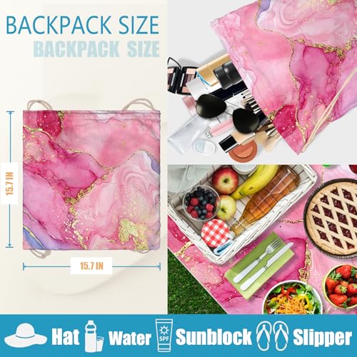 Pink Marble Beach Towel - Microfiber Beach Blanket Backpack 2 in 1 for Travel Adult Camping Holiday 63"x31.5" - color: Abstraction Marble Pink