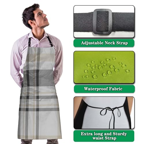Makeup Apron for Women Plaid Texture Funny Aprons for Men for Kitchen Cooking Restaurant BBQ Painting Crafting Gardening 27” (W) x 31” (H), Waterproof Apron - color: Plaid Texture
