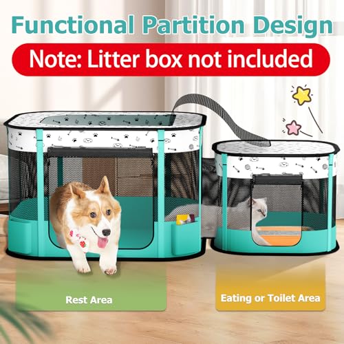 Portable Cat Playpen, Foldable Pet Dog Playpen, for Kitten Puppy Play Pen Indoor/Outdoor, Cats Enclosure Cages Tent with Carrying Case, 600D Oxford 8-Rods, 32"x24"x22" - color: Green