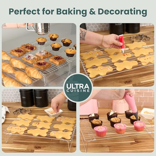 Durable 3 Tiers Stackable, 16" x 10" Cooling Rack for Baking | Professional Grade, Premium 100% Stainless Steel, Baking Rack & Wire Cooling Mesh, Dishwasher Safe, Oven Safe - size: 10" x 16" 3-Pack