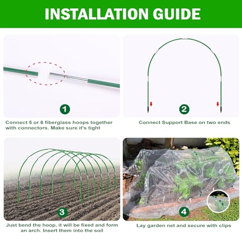Garden Mesh Netting Kit, 10x30FT White Ultra Fine Netting & 8FT Fiberglass Garden Hoops with Support Bases, Garden Netting with Frame for Raised Beds, Garden Hoops & Netting, Row Cover, Plant Barrier - color: White
