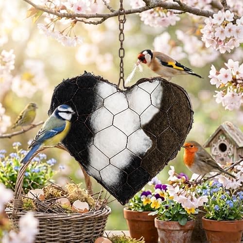 Handmade Alpaca Fiber Nesting Heart – Soft Natural Holder for Wild Birds, Garden Trees, Winter Shelter & Bird Lover Gift