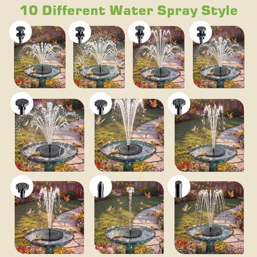 AISITIN 3.5W Solar Fountain Pump Built-in 1500mAh Battery with 10 Nozzles | Solar Fountain for Bird Bath with 4 Fixer, Solar Floating Water Pump, Fish Tank, Pond, Pool, Garden and Outdoor - color: Black