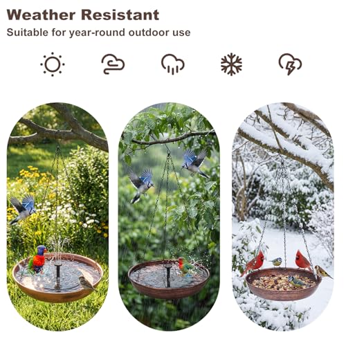 Edenseelake Hanging Bird Bath with Multii-Color Light Solar Powered Fountain for Outside, Metal Bird Feeder with Detachable Bowl for Outdoors Lawn Patio Yard Garden Decor