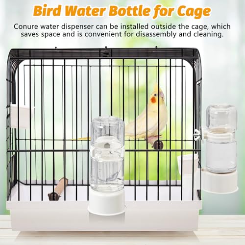 BNOSDM Automatic Bird Water Dispenser 2 Pcs No Mess Parrot Cage Water Feeder Drinker Suspended Bird Drinking Device Parakeet Cage Accessories for Budgies, Cockatiel, Conure, Canary, Finch (White) - color: 2 Pcs White Automatic Bird Water Dispenser