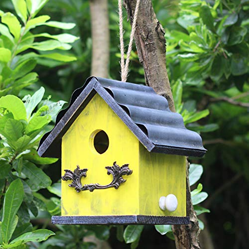 Bird House for Outside, Resting Place for Birds, Hanging Natural Wooden Bird Nest, Bluebird House Handcrafted Hut (Yellow) - color: Yellow