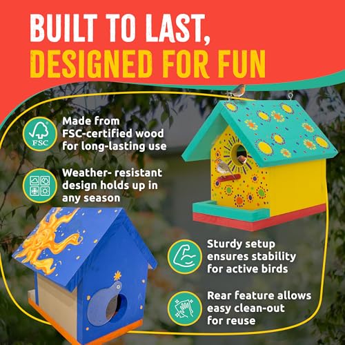 Jr Bird House Kit, DIY Cedar Wood Birdhouse for Outdoors with Paint | Fun for Kids & Adults, Bird House Making Kit for All Ages (1-Pack)
