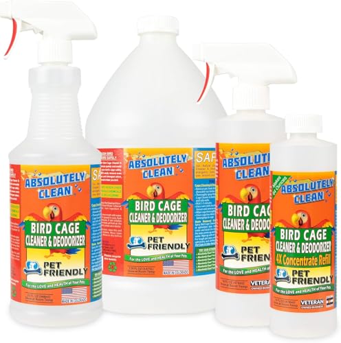 Absolutely Clean Amazing Bird Cage Cleaner and Deodorizer - Just Spray/Wipe - Safely & Easily Removes Bird Messes Quickly and Easily - Made in The US - Fragrance Free - (128oz Pack of 4) - style: 128 Fl Oz (Pack of 4)