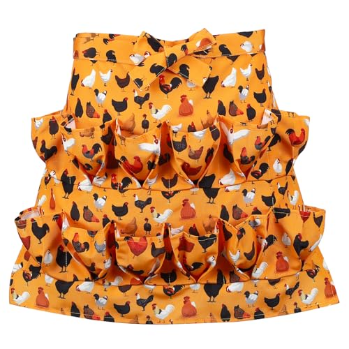 Egg Collecting Apron, 12 Pouches Chicken Egg Apron | Farmhouse Aprons for Chicken, Duck, Goose, Poultry Collection - color: Yellow-black Chicken, size: 49*52cm
