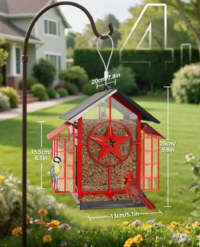 Weatherproof Hanging Bird Feeders for Outdoors - 4Lbs Large Metal Suet Feeder for Wild Cardinal Finch, Red Bird Watching Lovers Gifts
