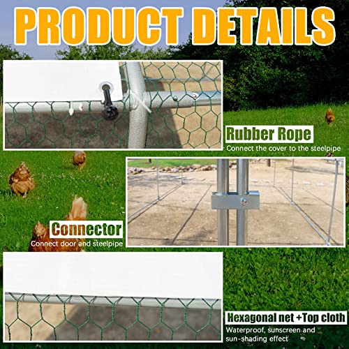 NUGRIART Large Metal Chicken Coop Walk-in Poultry Cage Hen Duck Run House with Waterproof & Anti-UV Cover Galvanized Rabbits Habitat Spire Shaped Cage for Outdoor Yard Farm Use - size: 13.1' L x 9.8' W x 6.56' H