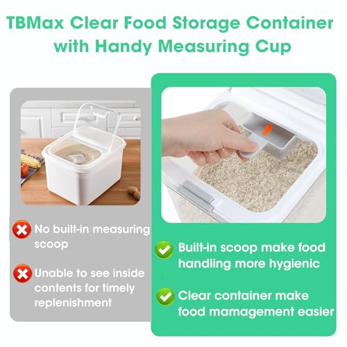 TBMax Rice Flour Storage Container with Automatic Flip-up Lid 13 Lbs | 6.5 Qt, Short and Narrow Food Storage Flour Bin for Kitchen Drwer Organization, Pet Dog Cat Food Storage Container