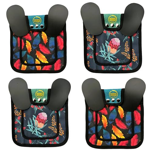 DOWN UNDER OUTDOORS 4 Pack Medium-Large Chicken Saddles (Feathers & Flora) | Adjustable Straps, Chicken Apron, Poultry Saver, Pet Supplies, Including Shoulder Cover, 14 oz Breathable Cotton Canvas - color: Feathers and Flora