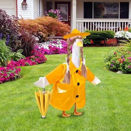 4 Pcs Porch Goose Raincoat with Wigs, Outfits and Clothes, Spring Summer Goose Statue Raincoat Costume, 23" Geese Statue Clothes for Patio Yard Lawn Outdoor Decor (Yellow) - color: Yellow