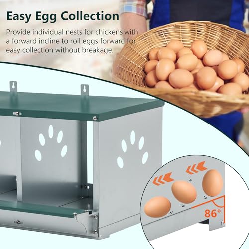 3 Compartment Chicken Nest Box, 3 Room Galvanized Steel Rustproof Metal Nesting Boxes, Chicken Egg Collection Laying Box for Hens - size: 32.1"L x 16.3"W x 15.4"H