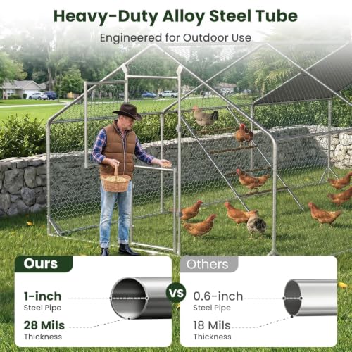 4ever2buy Metal Chicken Coop Run with Climbing Ladder 10x13 FT | Walk-in Chicken Run Pen Poultry Cage, Chicken Coop with Water-Resistant Anti-UV Cover, Large Chicken Coop for 12-15 Chickens