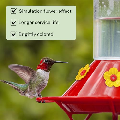 16 Sets Hummingbird Feeder Replacement Flowers with 2 Cleaning Brushes - Hummingbird Feeders Parts for Outdoors Feeding Ports Bee Guards Pet Bird Replacement Flowers Kit (Red&Yellow) - color: Red&Yellow