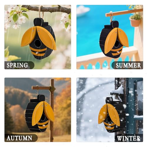 Bee Shaped Wooden Birdhouse - Handmade Bird Houses for Outside - Cute Bee Design for Garden Decoration