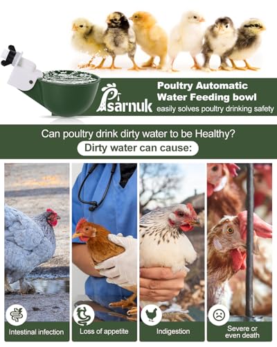 Chicken Waterer Cups (8 Pack) with 3/8" Drill Bit - Green | Automatic Poultry Drinker Feeder Kit for Chickens, Ducks, Turkeys, Quail, Bunnies | DIY Gravity Fed Bucket Water Dispenser - color: Green, size: 8 Pack + Drill bit