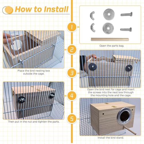 PINVNBY Parakeet Nesting Box Bird House for Cage Wood Mating Box Bird Breeding Box for Lovebirds, Cockatoo, Budgie, Finch, Canary Small and Medium Sized Birds (M:7.9 * 4.7 * 4.7 inch) - size: Wood,M: 7.9*4.7*4.7 inch